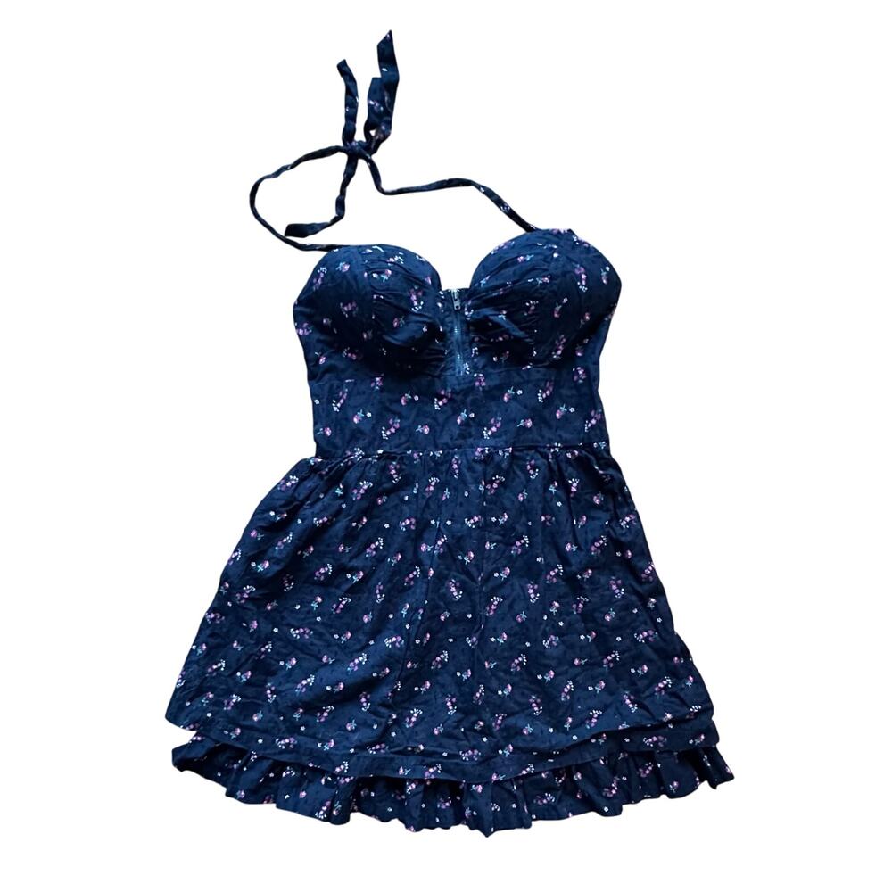 GUESS x Womens Multi Floral Halter A Line Dress Black padded Bra Size 13